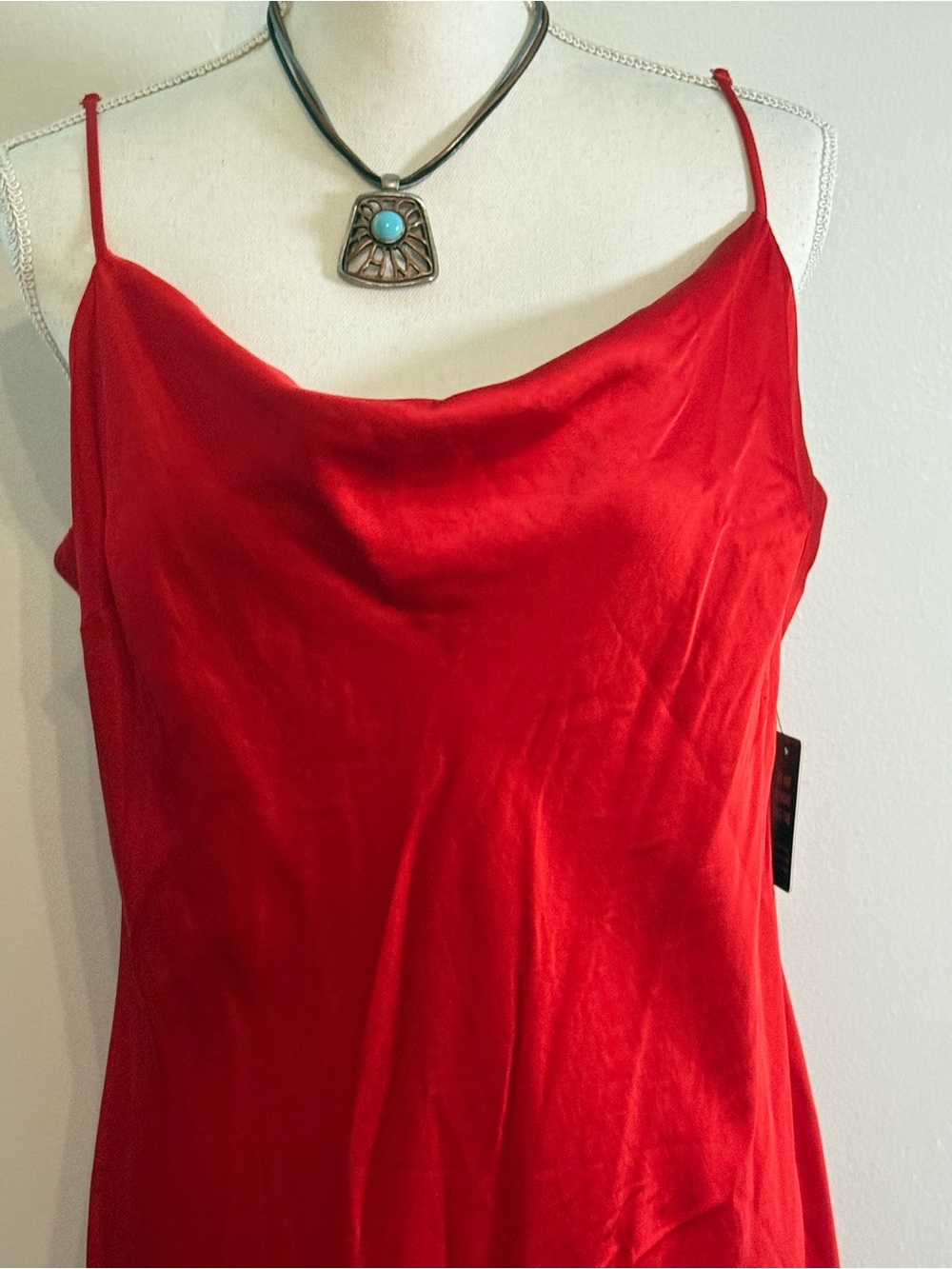 Express Red Satin feel/lookCowl-Neck Midi Dress